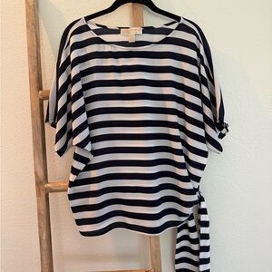 Michael Kors White and Blue Dolman Sleeve Blouse